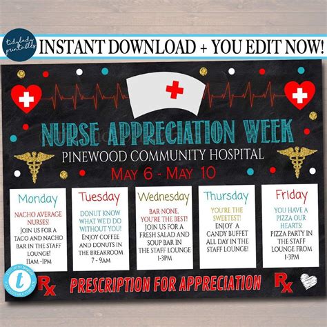 Nurse Appreciation Week Itinerary Printable Schedule Of Events | Nurse ...