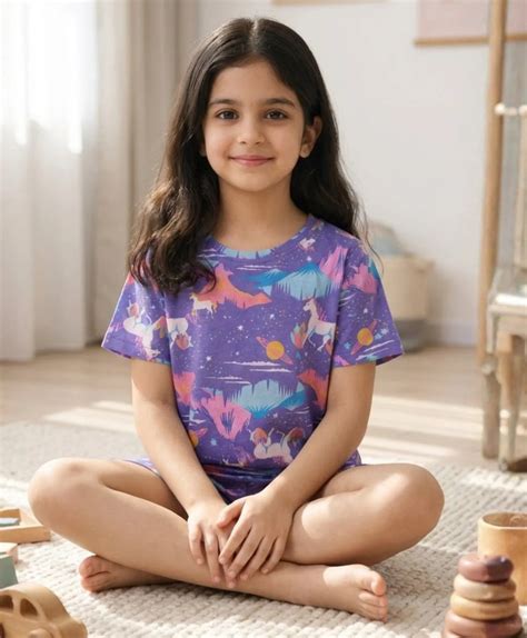 Soft Breathable Kids Cotton Sleepwear Shorts Set - Purple Comfort ...