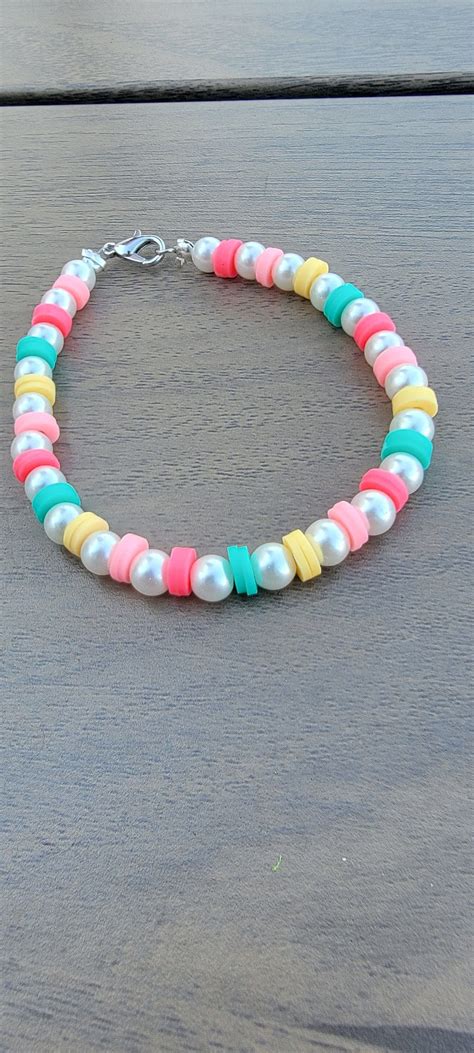 Beaded Pastel Rainbow Bracelet, Pastel Heishi Bracelet With Pearls ...