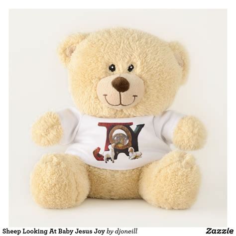 Sheep Looking At Baby Jesus Joy Teddy Bear. This bear with a cute t ...