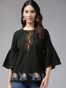 AKIKO Casual Printed Women Black Top - Buy AKIKO Casual Printed Women ...