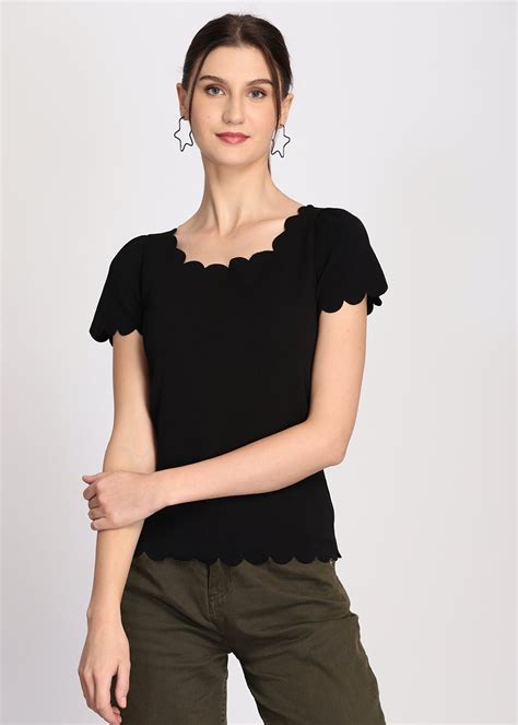 Get Asymmetric Neck Details Woven Black Top at ₹ 899 | LBB Shop