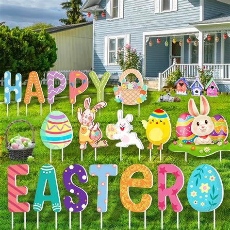 Amazon.com : 9PCS Easter Yard Signs Decorations Outdoor Waterproof ...