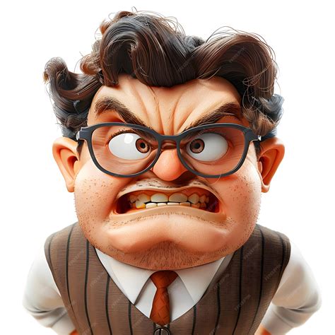 Angry teacher cartoon character man with beard in suit and glasses with ...