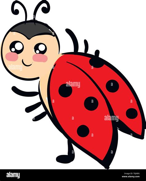 A very cute lady bug in red colour with pink cheeks , vector, color ...