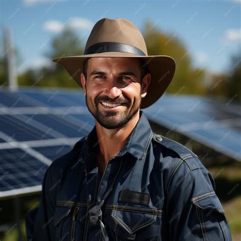 Premium Photo | Cowboy HatWearing Man in Front of Solar Panel