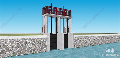 现代双开水闸SU模型下载【ID:1127763855】_知末su模型网