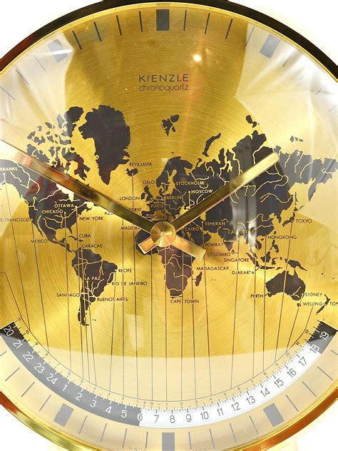 Kienzle GMT World Time Zone Brass Table Clock, Midcentury, Germany ...