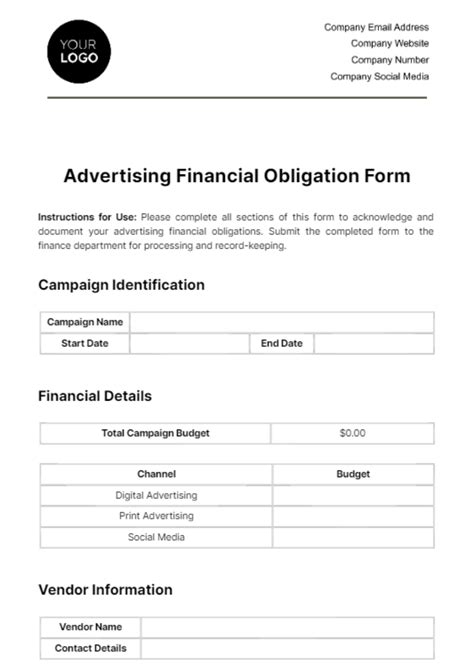 Free Advertising Financial Obligation Form Template to Edit Online