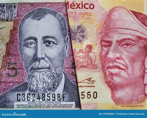 Approach To Guatemalan Banknote of Five Quetzales and Mexican Banknote ...