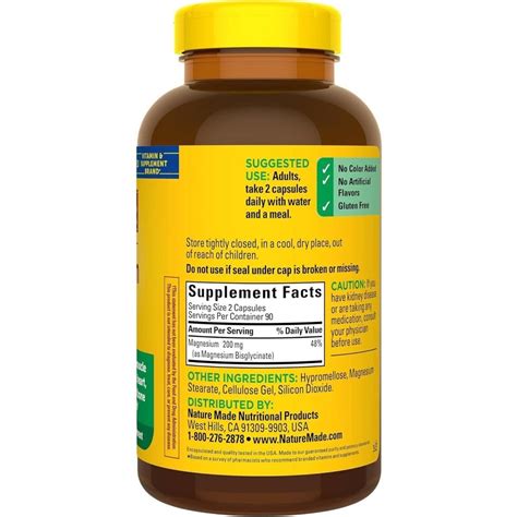 Nature Made Magnesium Glycinate 200 mg per serving - 180 Capsules