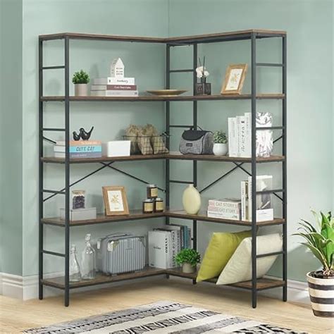 CAPHAUS L-Shaped Bookshelf, 5 Tier Industrial Corner India | Ubuy