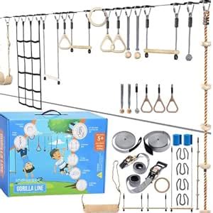 Ninja Warrior Obstacle Course for Kids - 2 x 60 ft - W/Bottom Slackline ...