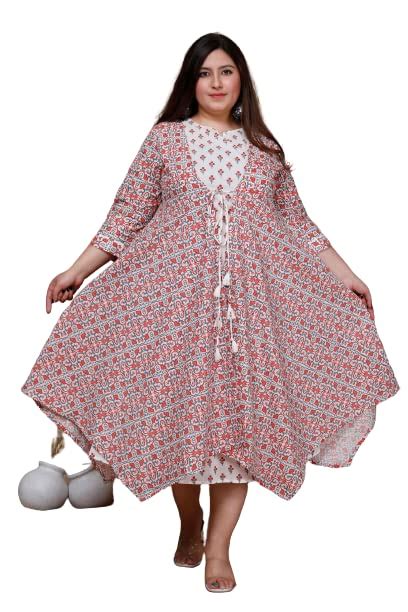 Buy Miravan Womens Plus Size Printed Anarkali Kurta with Jacket (S ...