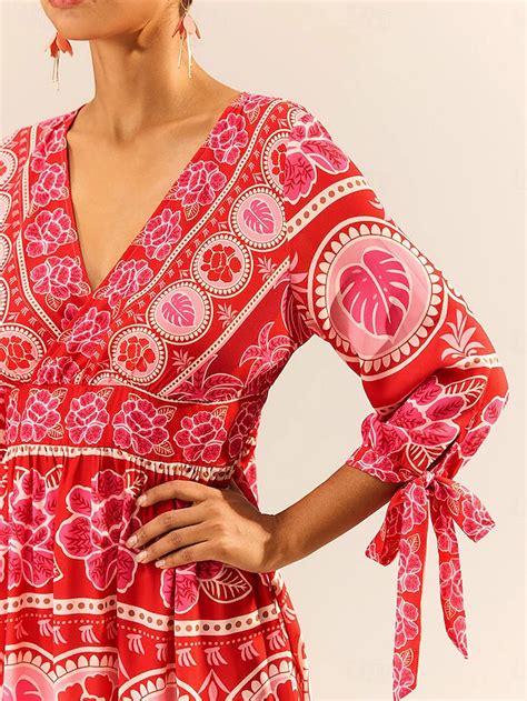 Women's Bohemian Maxi Dress V-Neck Long Sleeve Floral Belted Front Slit ...