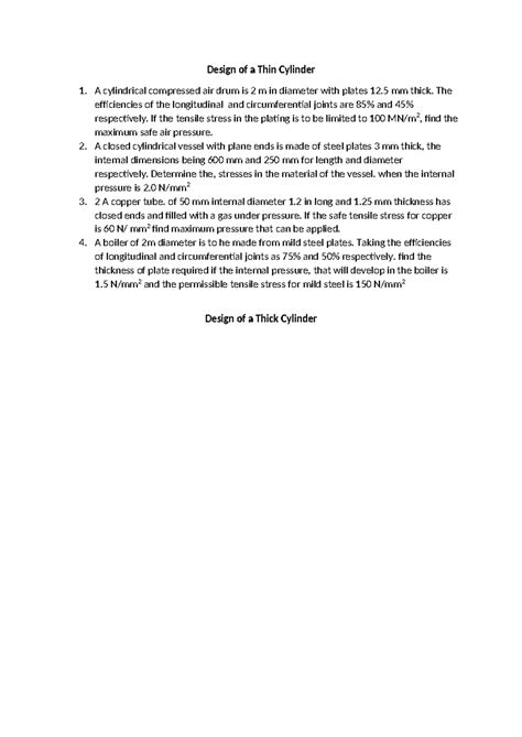 Design of a Thin Cylinder - The efficiencies of the longitudinal and ...