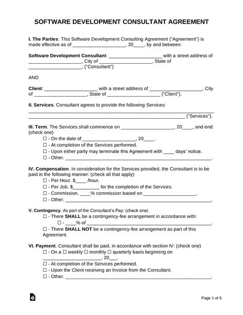 Free Software Development Consultant Agreement - PDF | Word – eForms