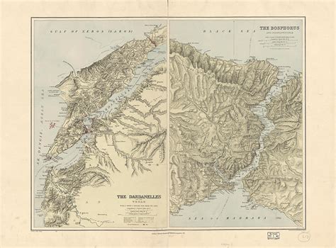 Old Map of Bosporus, Bosporus Region, Dardanelles Strait, Dardanelles Strait Region, Istanbul ...