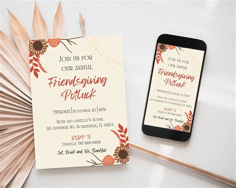 Buy Editable Friendsgiving Potluck Instant Download Invitation ...