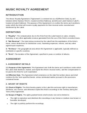 Music Royalty Agreement Template - Blank Fillable Template | Fill Out ...