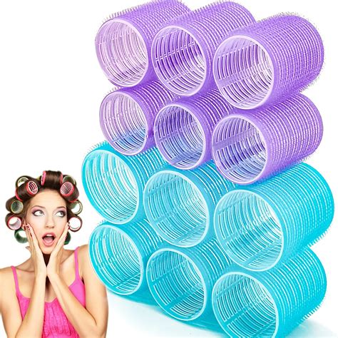 Jumbo Hair Rollers Set - 12 Pcs Self Grip Curlers for Long & Short Hair ...