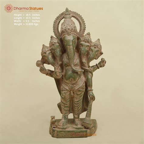 Brass Panchmukhi Ganesh Standing , Antique Green finish 18.5” – Dharma ...