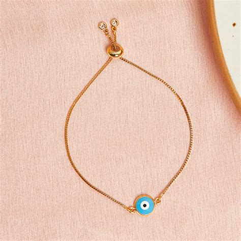 Enamelled Evil Eye Charm CZ Embellished Brass Gold Plated Chain Bracel ...