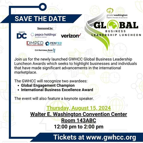 GWHCC Global Business Leadership Luncheon, Walter E. Washington ...