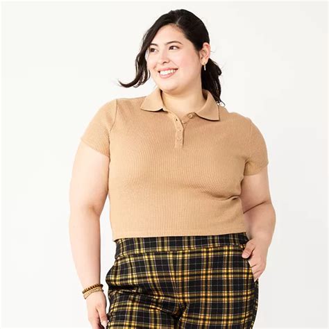 Juniors' Plus Size SO® Ribbed Cropped Polo