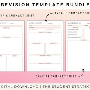 Buy Revision Template Bundle Printable Revision Sheets for Students ...