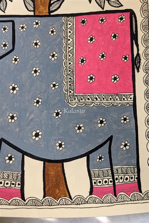 Fascinating Folk Painting of An Elephant in Grey and Pink | Original ...
