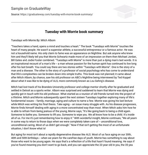 ⇉Tuesday with Morrie book summary Essay Example | GraduateWay