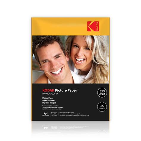 KODAK 210 GSM A4 (210x297mm) 20 Sheets High Glossy Cast Coated Water ...