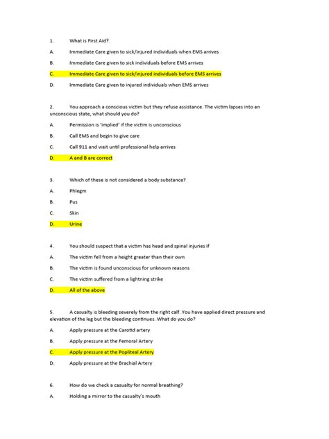 Image result for First Aid Exam Questions