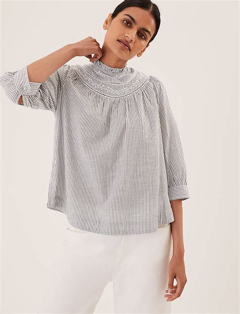 Buy Pure Cotton Striped Embroidered Top at Marks & Spencer