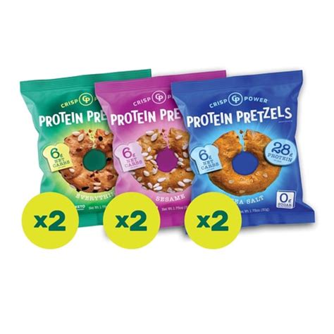 Crisp Power Protein Pretzels Variety Pack -- 1.75 oz Each / Pack of 6 ...
