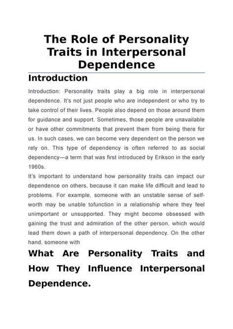 The Role of Personality Traits in Interpersonal Dependence - The Role ...