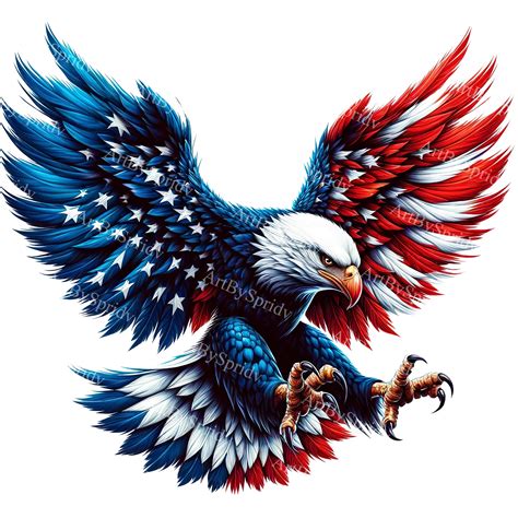 Majestic American Eagle Clipart With Flag Design | Transparent ...