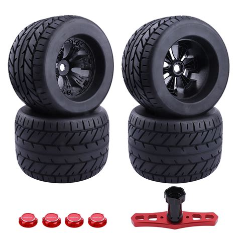 Amazon.com: HobbyPark Pre-Glued 6.5" Tall 17mm Hex RC Street Tires and Wheels for Traxxas E-Revo ...
