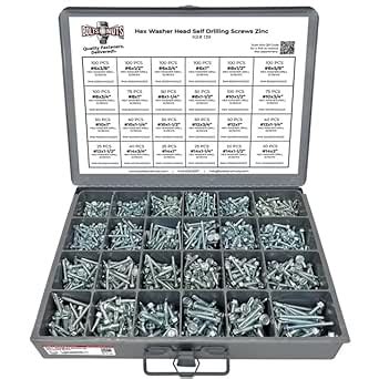 Unslotted Hex Washer Head Self Drilling Tek Screw Assortment Kit - 1466 ...