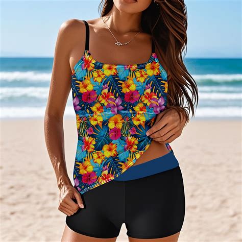 Qucoqpe Tankini Swimsuits for Women Loose Fit Floral Printed Modest Two ...