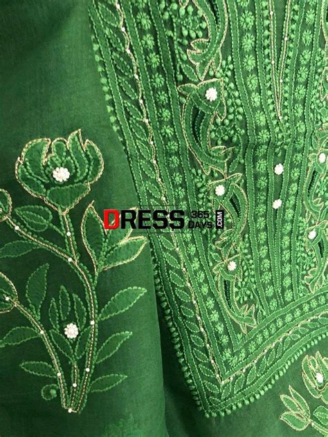 Bottle Green Organza Beads Chikankari Suit with Heavy Banarasi Dupatta ...