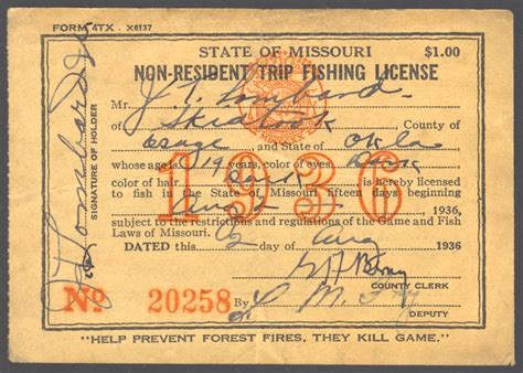 1906 – 1938 Missouri Hunting & Fishing Licenses - Waterfowl Stamps and More