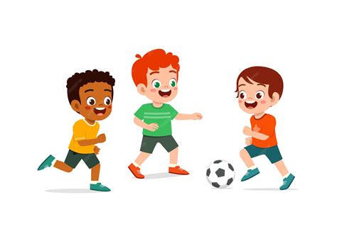 Premium Vector | Little kid play football together with friend