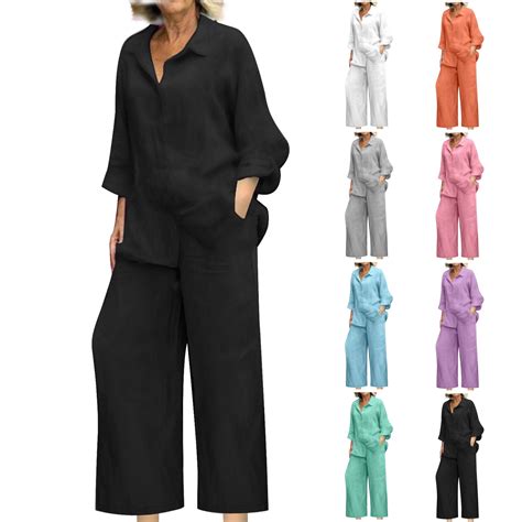 ZVAVZ Women Linen 2 Piece Pants Suit for Women Dressy Cotton Linen Sets ...