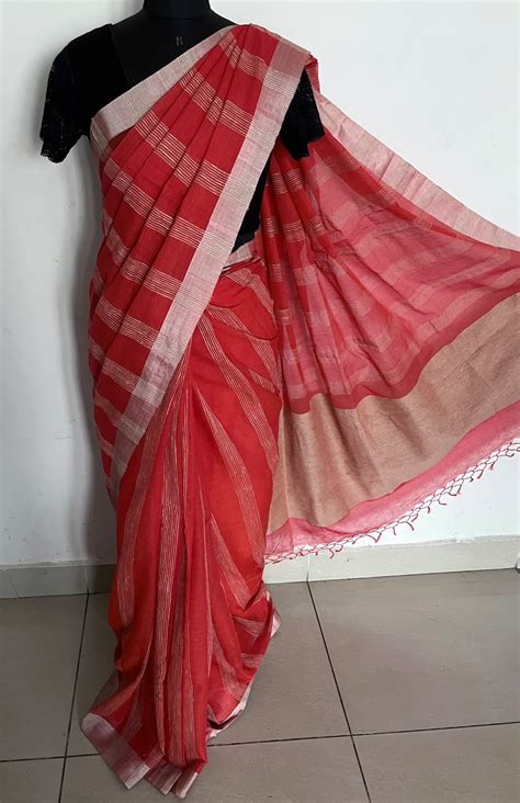 Vermilion Shade Handloom Bengal Soft Cotton Saree - 32843 – FABK