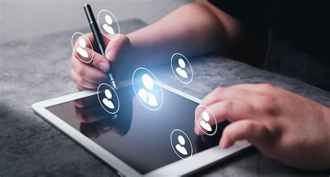 Woman use digital tablet with management recruitment interface human ...