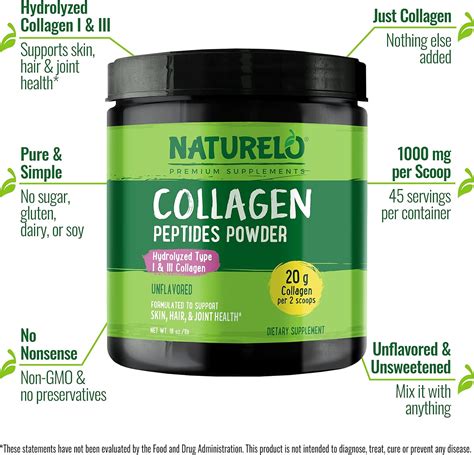 Buy NATURELO Collagen Peptide Powder, Hydrolyzed Collagen Type I & III ...