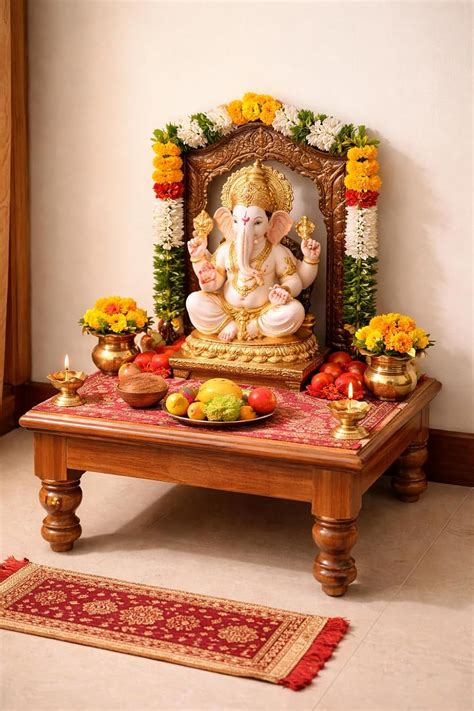 Gajanan Furniture Teak Wood Pooja Chowki (Size :12X12X6 INCH) | Ganesh ...