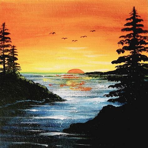 Acrylic painting tutorial | Sunset landscape painting | Sunset ...
